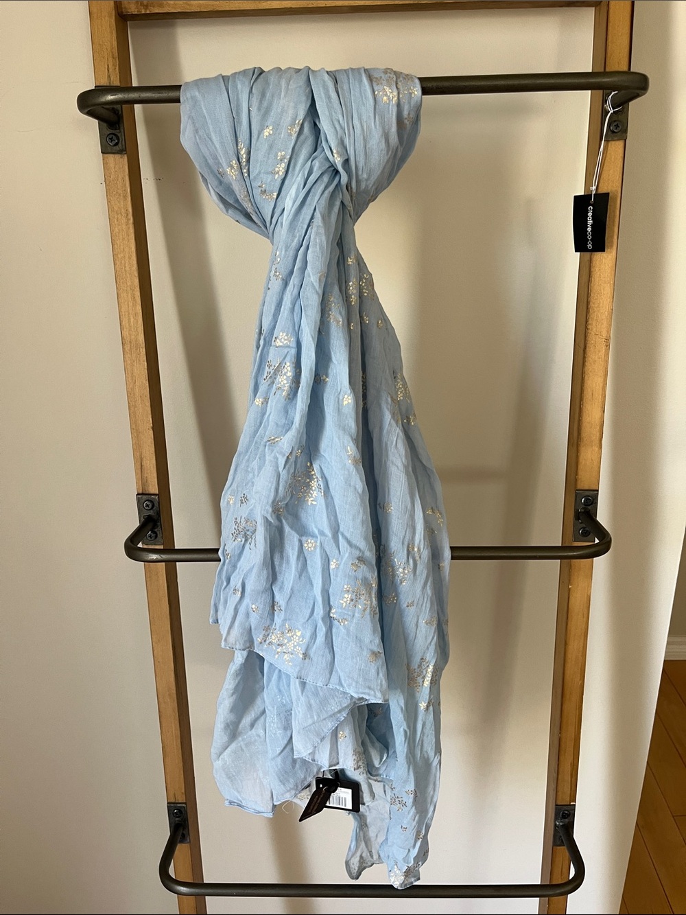 Mona B Light Blue Scarf with Soft Gold Foil Accents